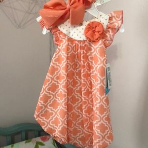 Baby girl coral and white bubble with matching bow